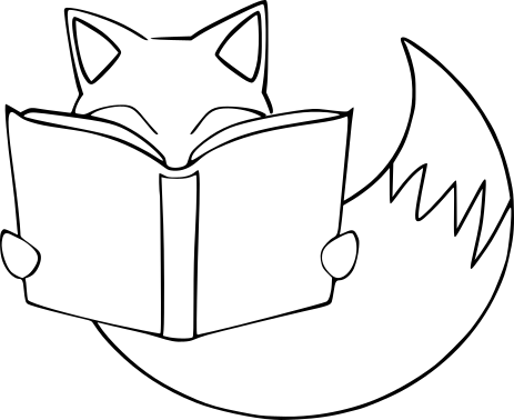 Logo of Ciocia Ela™ - an outline of a fox reading a book.